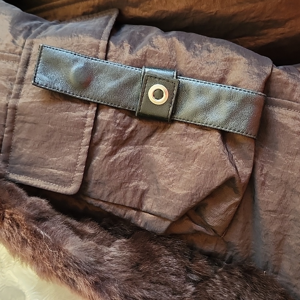 Vintage Bugatteli Brown Rex Rabbit Trimmed Fashion Coat, Medium, $75 - Picture 11 of 17
